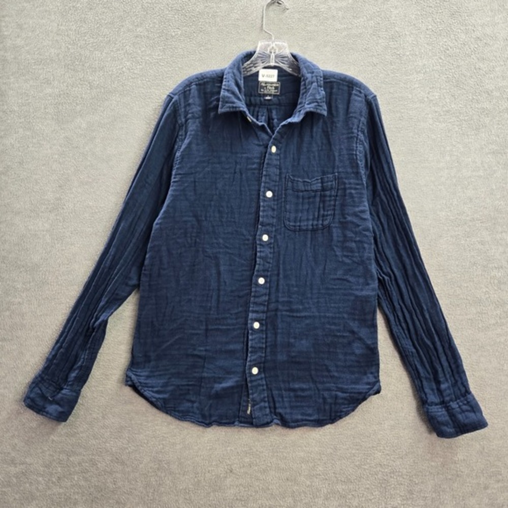 Abercrombie & Fitch‎ Men Button Up Shirt Large Blue Muscle Pockets Collar